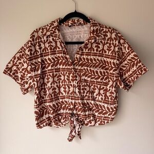 Zara Brown and White Button Down Shirt